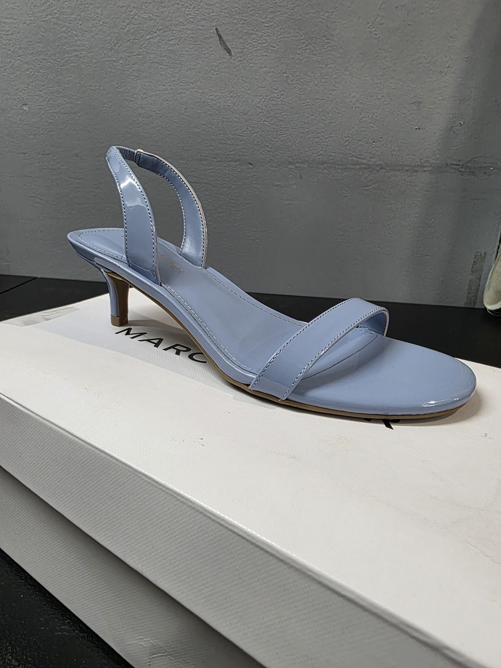 Marc Fisher Light Blue Patent Slingback Kitten Heel Sandal